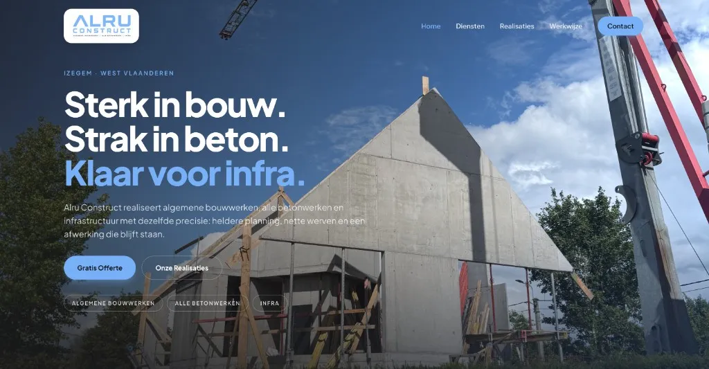 Websitepreview van Alru Construct, bouwbedrijf in Izegem